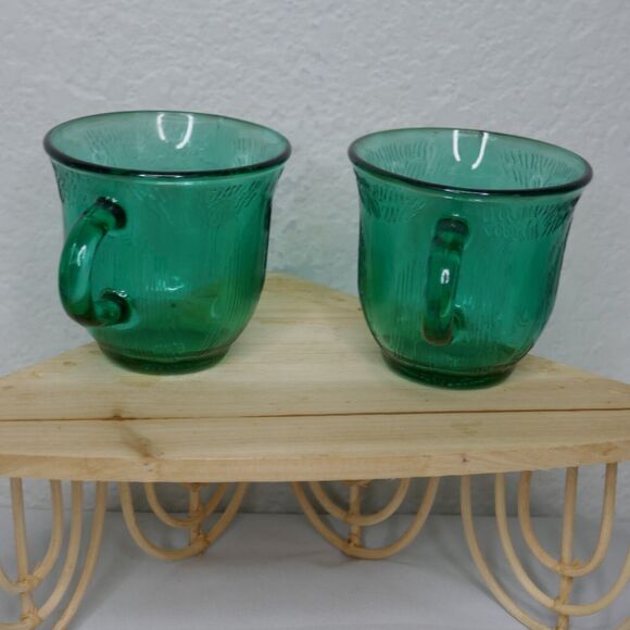 Vintage Fortecrisa Mexico Emerald Green Glass Tea Cup Mug 1980s Set of 2 - Picture 7 of 8